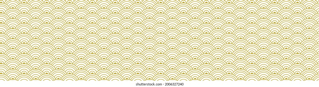 Vector Traditional Style Oriental Golden Seamless Pattern, Gold and White Background Template, Geometric Vintage Ornament.
