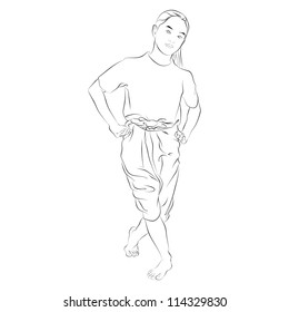 Vector of traditional Thai dancer. Body language the art of Thai dance.