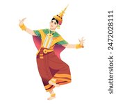 Vector Traditional Thai Dancer girl Cartoon Illustration Isolated