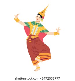 Vector Traditional Thai Dancer girl Cartoon Illustration Isolated