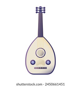 Vector Traditional Turkish Lute Oud Cartoon Illustration Isolated