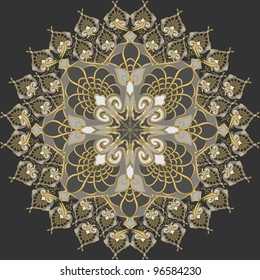 vector Traditional vintage pattern, gold round ornament on a silver background