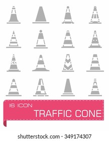 Vector Traffic cone icon set on grey background