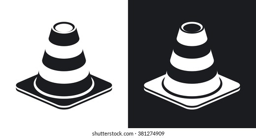 Vector traffic cone icon. Two-tone version on black and white background
