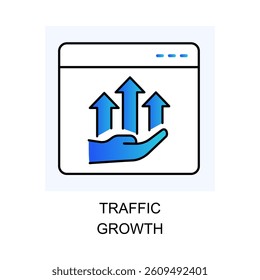 Vector for Traffic Growth. A minimalist logo symbolizing the strategy to increase traffic and reach a wider audience with editable stroke.