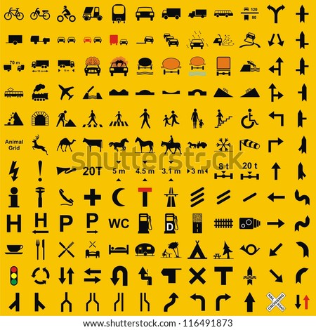 Vector Traffic Icons Set symbol signs collection driving vehicle safety concept arrows light hump slippery road diversion pedestrian zebra crossing highway parking roundabout overtake truck  two way