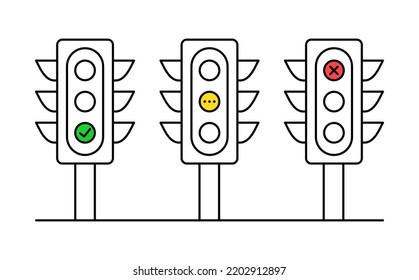 Vector traffic light icons. Set line icon. Editable stroke. Red yellow green sign. Permissive deny waiting signal. Simple traffic road sign. Regulatory stoplight safety street