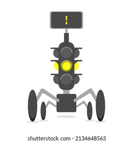 vector traffic light robot that can move on foot with a yellow traffic light on
