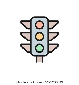 Vector traffic light, signal light flat color line icon.