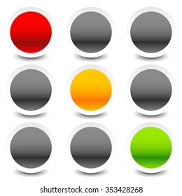 Vector traffic lights, lamps, semaphores in sequence on white.