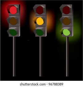 vector traffic lights on black background