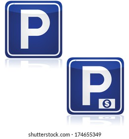 Señales de tráfico de vectores para zonas de estacionamiento y de aparcamiento de pago