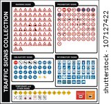 Vector Traffic Signs Collection including warning prohibitory obligatory informatory temporary symbol icon set road safety junction roundabout highway two way bridge tunnel vehicle pedestrian arrows 