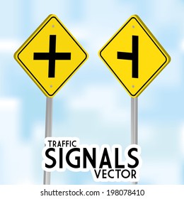 Vector Traffic Signs Isolated On Blue Background