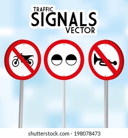 Vector Traffic Signs Isolated On Blue Background