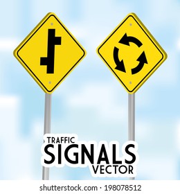 Vector Traffic Signs Isolated On Blue Background