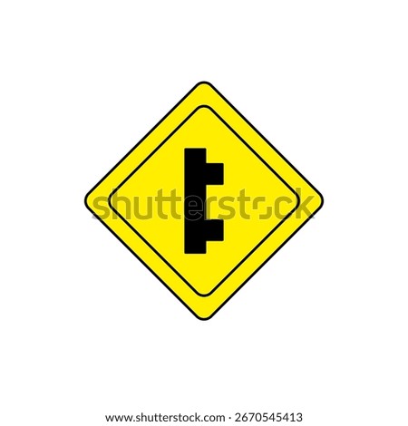 Vector traffic warning sign indicating side roads entering from both left and right sides. Commonly used to inform drivers about upcoming intersections or merging traffic from both sides
