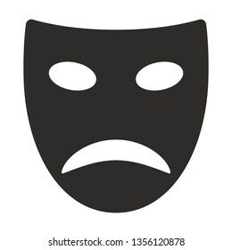 Vector tragedy mask icon. Sadness monochrome flat symbol isolated. Drama mask sign, logo illustration.