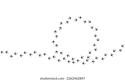Vector trail print of bird isolated on white background. Circle silhouette.  Footprint silhouette tracks of Bird. Paw Print. Vector illustration. EPS10.