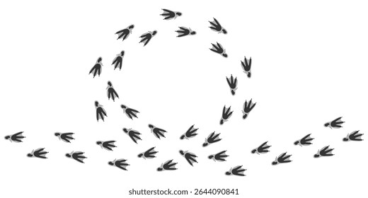 Vector trail print of bird isolated on white background. Circle silhouette.  Footprint silhouette tracks of Penguin. Paw Print. Vector illustration. EPS10.