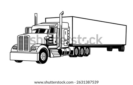 Vector of Trailer Container Truck with Black Line art isolated  