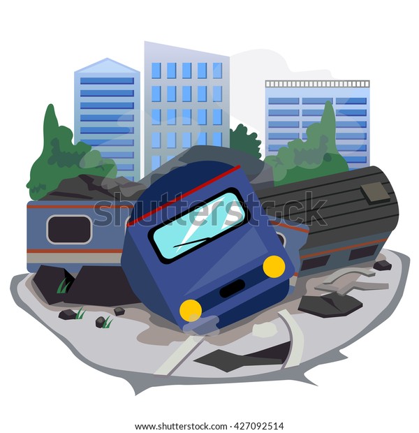 Vector of\
train accident and background\
building.
