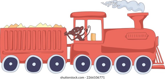Ilustración De Tren Vector Niños Cute El Traslado Del Tráfico De Coches Dibujando El Fondo Del Juguete. 