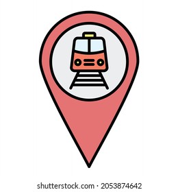  Diseño del icono de contorno relleno de la ubicación del tren del vector

