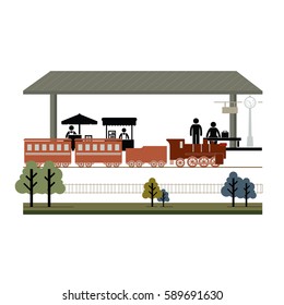 Vector of a train station. Train station flat style on white background.