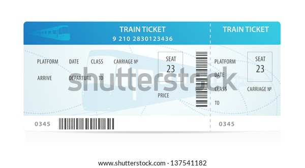 Vector Train ticket,\
traveler check (template / layout) with train silhouette on\
background. Travel by Railway Transport. Enjoy your vacation.\
Isolated vector on\
white