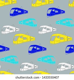 Vector train and tram seamless pattern/ sketched illustration background