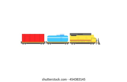 Vector train and two wagons carrying the tank and cargo