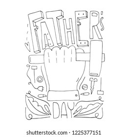 Vector trandy illustration. Handwritten unique lettering. Fathers day. Vector lettering. Holiday. Family. Outline placard.