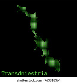 Vector Transdniestria map dotted silhouette with green dots on a black background (as on old ancient computers running DOS)