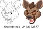 Vector transformation of a hyena from sketch to color