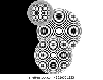 Vector transition from black to white with abstract rings. Modern vector background
