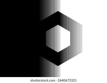 Vector transition from black to white with abstract hexagon. Striped vector background of thin lines for covers, posters. packaging. Black and white pattern