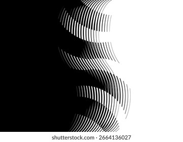 Vector Transición de negro a blanco. Abstractas patrón ondulado de líneas delgadas. Elemento de diseño a rayas. Vector Video fondo blanco y negro para cubiertas, embalaje, publicidad, etc