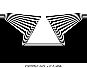 Vector transition from black to white with broken lines with a triangle in the center. Vector background