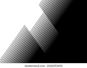 Vector transition from black to white with broken parallel lines in retro style. Modern vector background for covers, posters, advertising. Striped rhombus