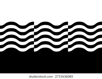 Vector de transición de negro a blanco. Ondas rotas de líneas gruesas. Patrón de rayas de Vector moderno. Fondo de Vector para cubiertas, publicidad, textiles. Mar, agua, río
