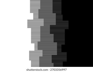 Transição de vetor de preto para branco com meio-tom. Padrão de vetor distribuído de formas geométricas quebradas. Vetor de fundo moderno para capas, publicidade, embalagem. Elemento de design.