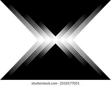 Vector transition from black to white lines in retro style. Modern striped pattern. The basis for the design of covers, advertisements, posts. Arrows, Letter X. Abstract vector background. The rays