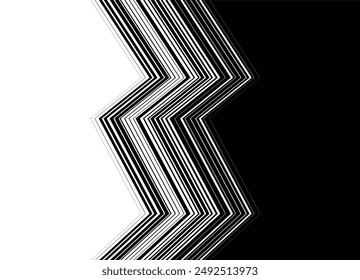 Übergang der Vektorgrafik von Schwarz zu Weiß Modernes Streifenmuster aus dünnen Linien. . Trendy Schwarz-Weiß-Vektorgrafik Hintergrund mit Ort für Text. Strich, Zickzack.