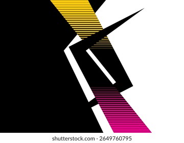 Vector transition from black to white. pattern of thick broken black lines with yellow and purple stripes. Design element, Striped vector background for covers, flyers, advertising.