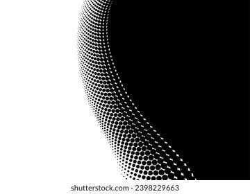 Vector transition from black to white with round dots. Halftone pattern. Wavy vector background. Basics for graphic design. Vector illustration
