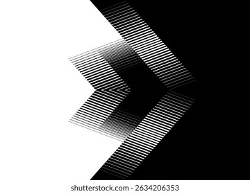 Transition Image vectorielle du noir au blanc. Motif rayé de lignes parallèles brisées. Arrière-plan Image vectorielle avec place pour texte, pour couvertures, packaging, publicités, affiches, bannières. étiquettes. Pointeur fléché, direction