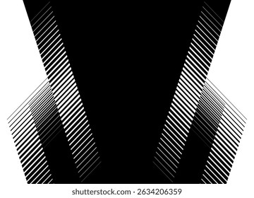 Vector transition from black to white. Striped symmetrical pattern of broken parallel lines. Vector background with place for text, for covers, packaging, ads, posters, banners. labels.