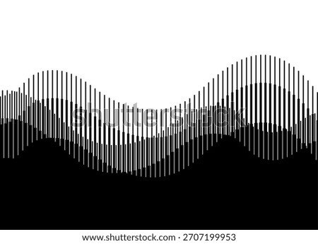 Vector transition from black to white. Waves of thin black parallel lines. Design element for covers, advertising, packaging. Vector background. Pattern in marine style. Wall decor. Halftone