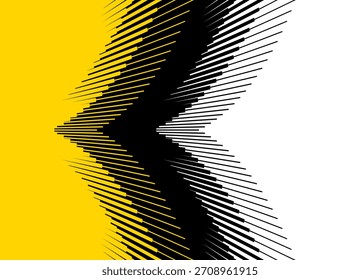 Vector transition from black and yellow to white. Symmetrical striped pattern with space for text. Striped Vector background from black lines. For covers, advertising, packaging. Arrow

